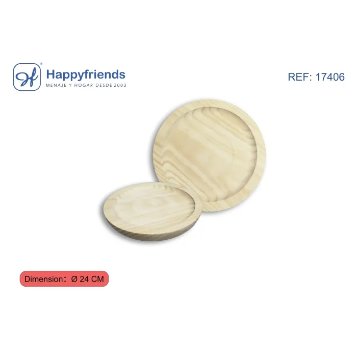 Plato Redondo Pulpo Madera - Happy Friend, Ø24 cm