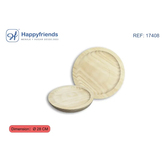 Plato Redondo Pulpo Madera - Happy Friend, Ø28 cm