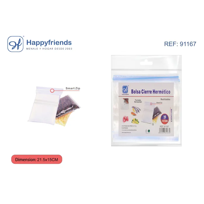 Bolsa Cierre Hermético - Happy Friend (varias dimensiones), 21.5X15 cm 16U