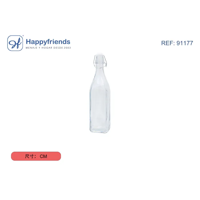 Botella Hermética Vidrio Cuadrado - Happy Friend, 1L