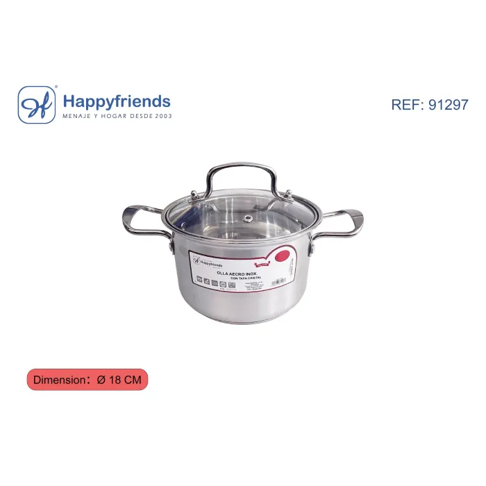 Olla acero inoxidable inducción con tapa - Happy Friend, Ø18 cm