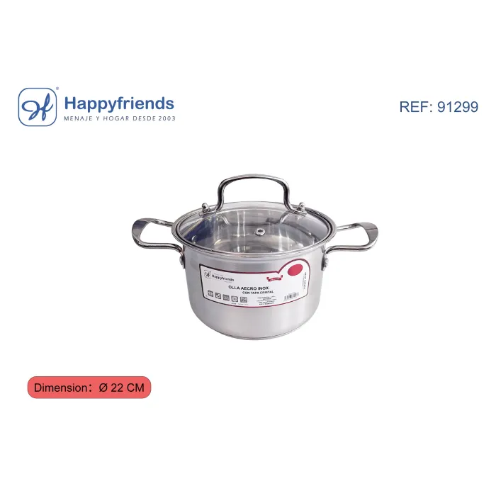 Olla acero inoxidable inducción con tapa - Happy Friend, Ø22 cm