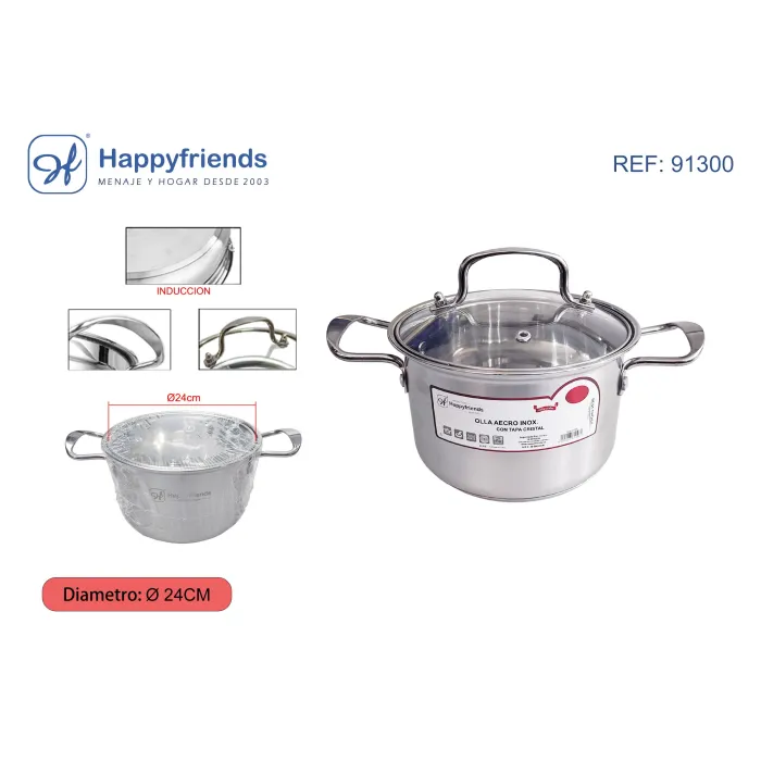 Olla acero inoxidable inducción con tapa - Happy Friend, Ø24 cm