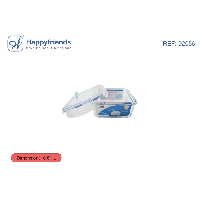 Fiambrera de Cristal Cuadrada - Happy Friend, 11X11X5 cm