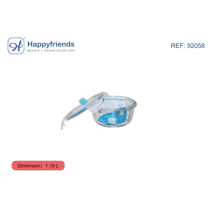 Fiambrera de Cristal Redonda - Happy Friend, 14,8 × 6,9 cm