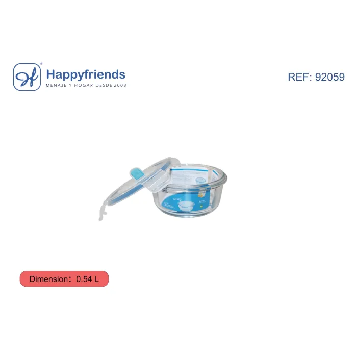 Fiambrera de Cristal Redonda - Happy Friend, 11,6 × 5,1 cm