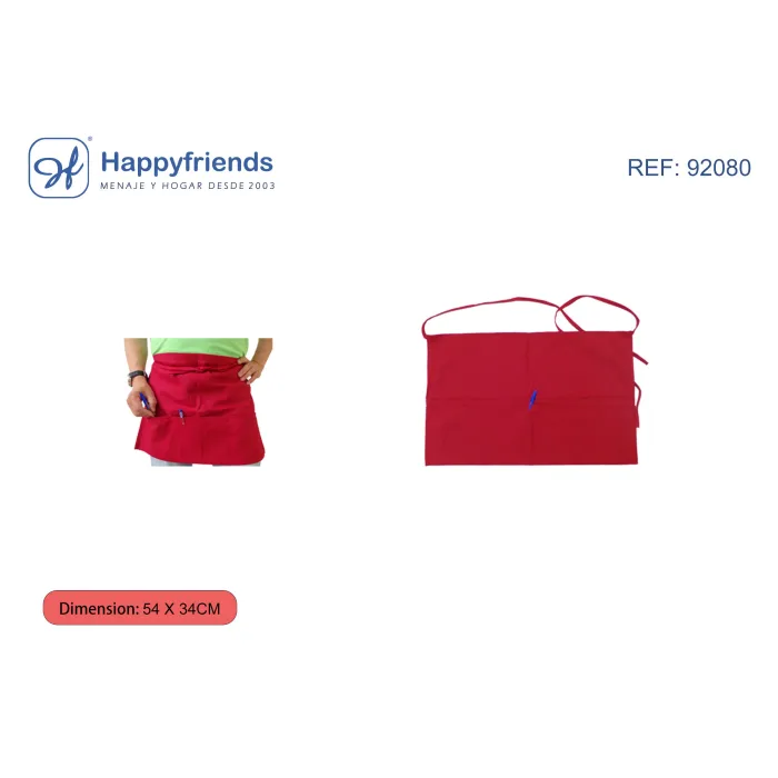 Delantal de Camarero 54 × 34 cm - Happy Friend, Rojo