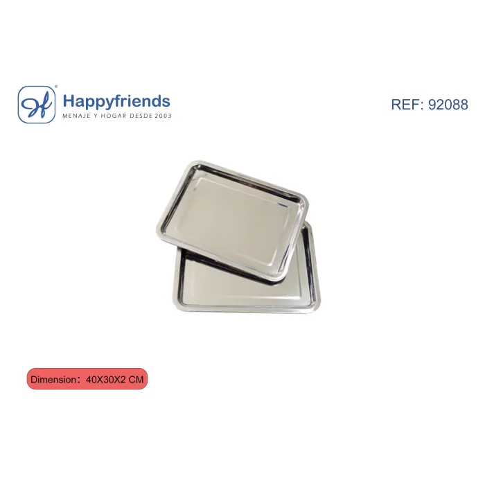 Bandeja de Acero Inoxidable - Happy Friend, 40X30X2 cm