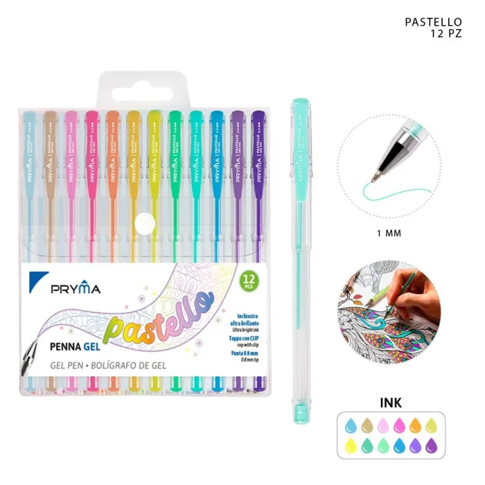 BOLIGRAFO DE GEL DE COLOR PASTEL 0.8MM 12PZ Pryma