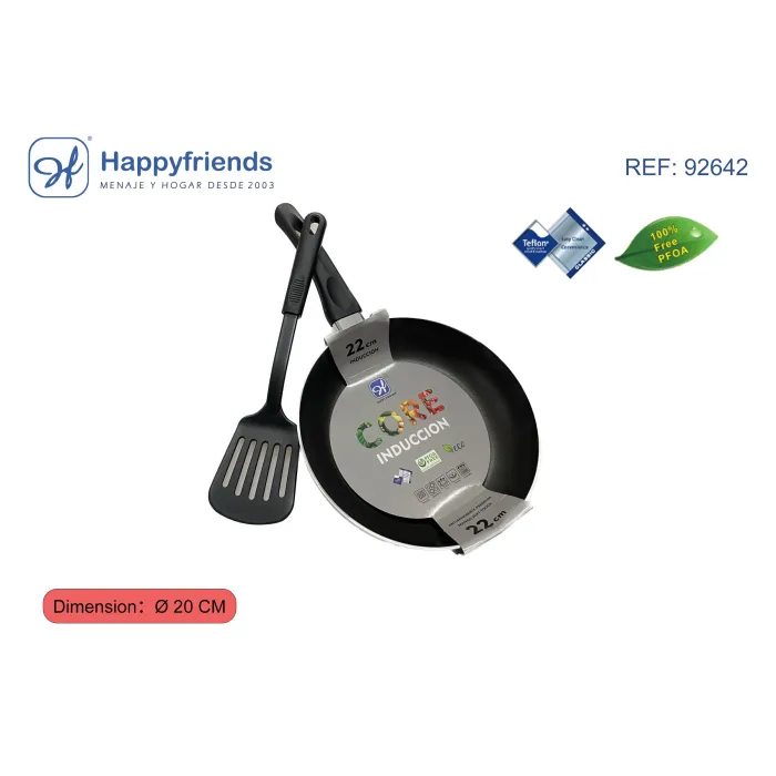 Sartén Llana para Inducción con Espátula Incluida - Happy Friend, Ø20 cm