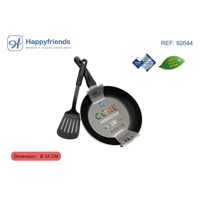 Sartén Llana para Inducción con Espátula Incluida - Happy Friend, Ø24 cm