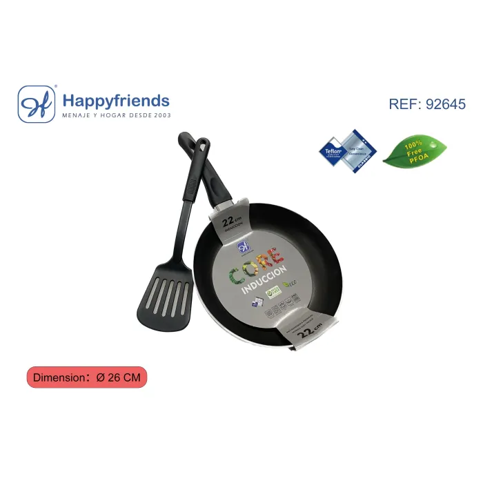 Sartén Llana para Inducción con Espátula Incluida - Happy Friend, Ø26 cm