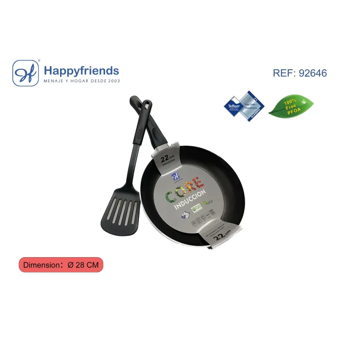Sartén Llana para Inducción con Espátula Incluida - Happy Friend, Ø28 cm