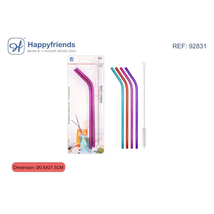 Set de Pajas de Acero en Colores de 2 plus1 piezas - Happy Friend, Forma L