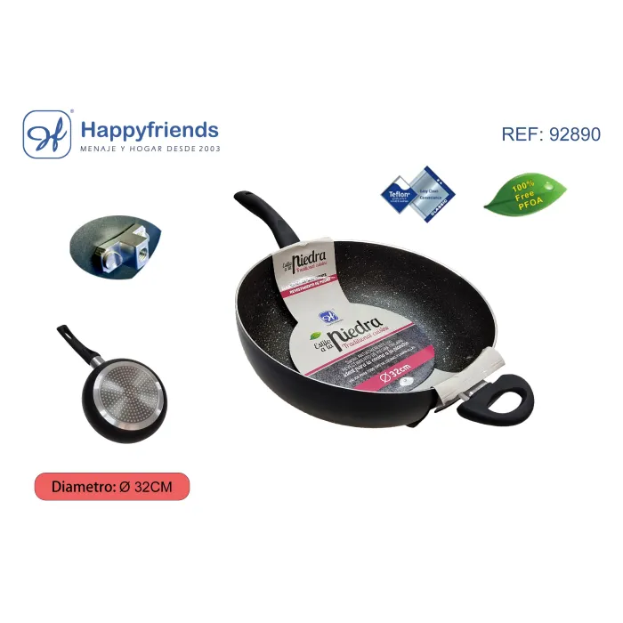 Sartén Honda de Inducción de Piedra - Happy Friend, Ø32 cm