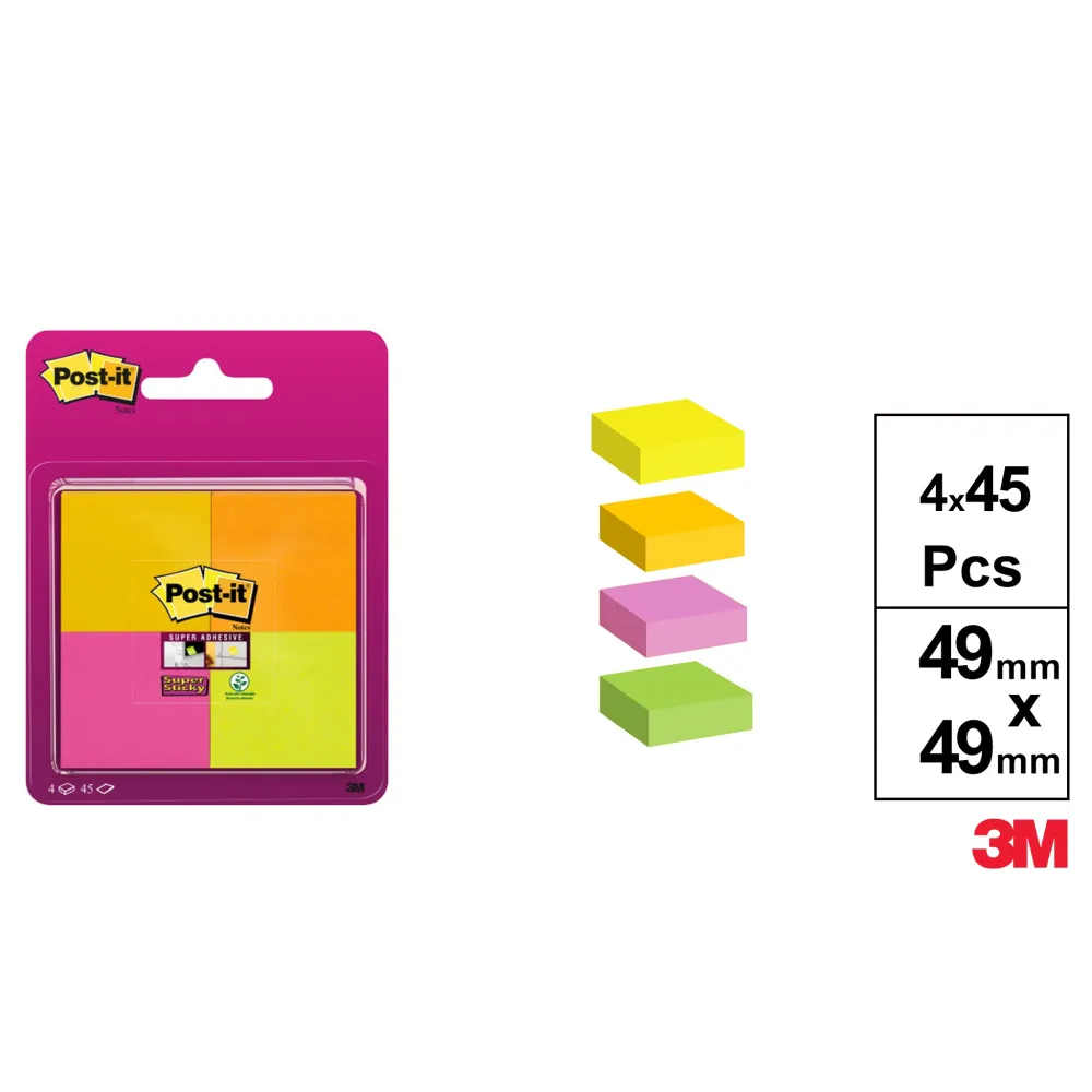 Notas Super Sticky pack 4 bloques x 45 hojas Post it