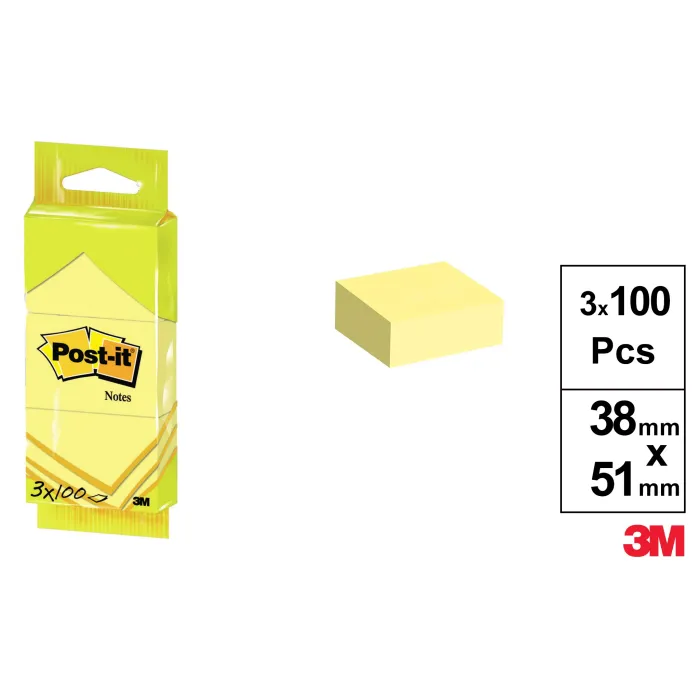 Pack 3 Blocs Notas 653 Canary Yellow 100H Post it