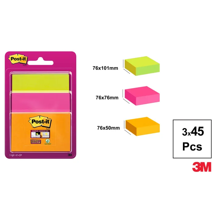 Notas Super Sticky 3 Blocs x 45 hojas bloc POST IT