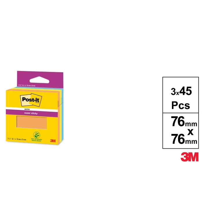 Super Sticky Notas 76 mm x 76 mm 45 hojas Post It