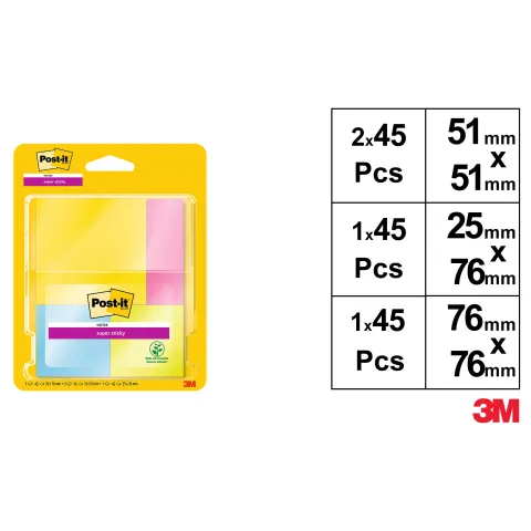 Super Sticky Notas y Mininotas 45 hojas Post it