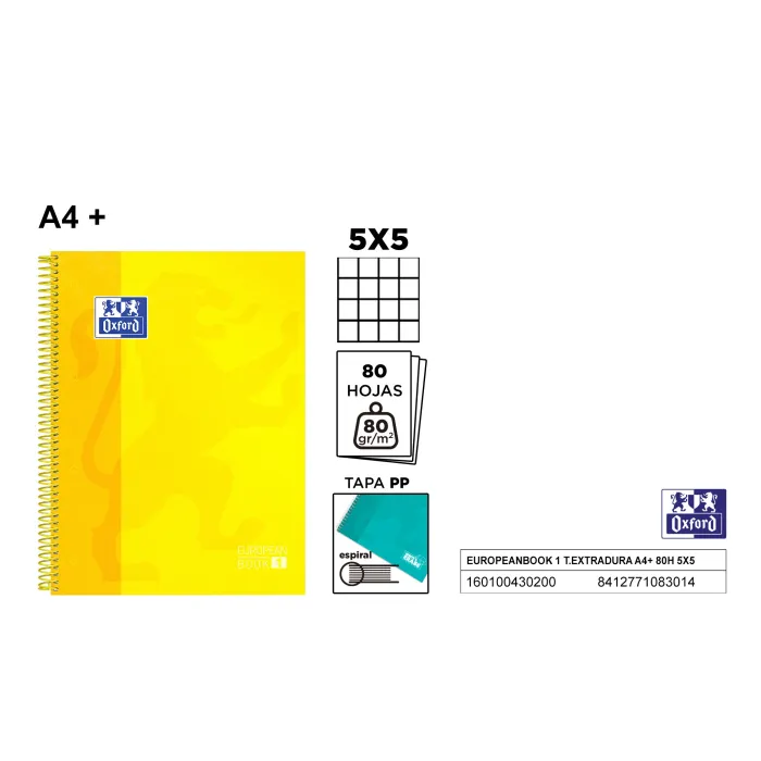 Cuaderno Oxford Tapa Extradura A4+ 80 Hojas 5x5