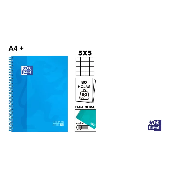 Europeanbook 1 Tapa Extradura A4+ 80 Hojas 5x5 Azul Oxford