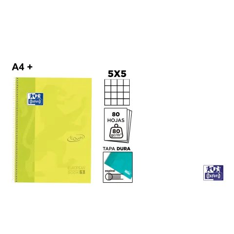 Europeanbook 1 Tapa Extradura A4+ 80 Hojas 5x5 Amarillo Oxford