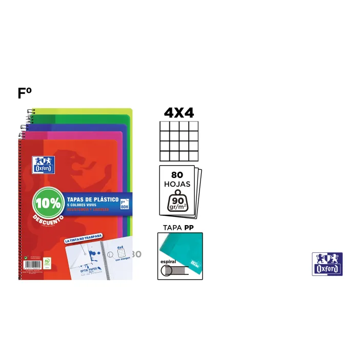 Pack de Cuadernos con Tapa Plástica F 80 Hojas 4x4 Colores Vivos