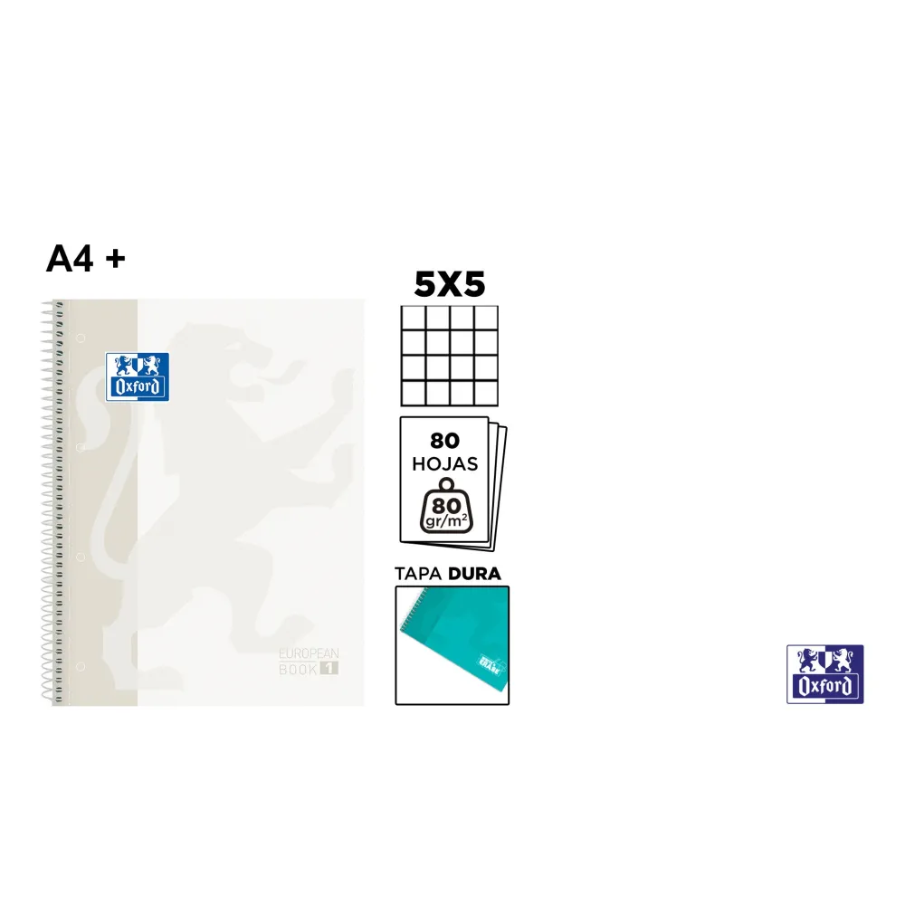 Europeanbook School Classic TE A4+ 80 Hojas 5x5 Blanco - Oxford