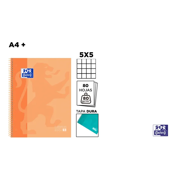 Europeanbook School Classic TE A4+ 80 Hojas 5x5 Naranja - Oxford