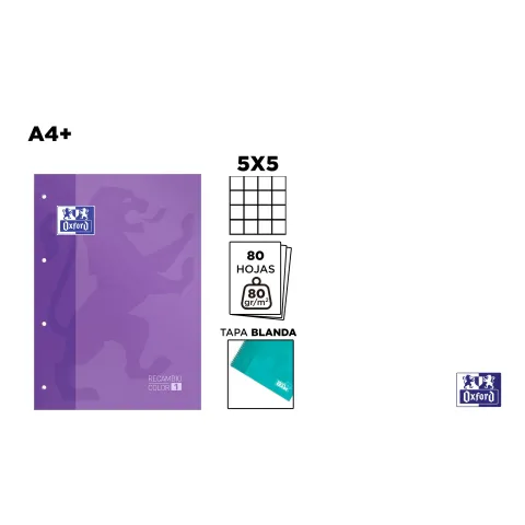 Recambio color morado con tapa blanda A4+ 80 hojas 5x5 - Oxford