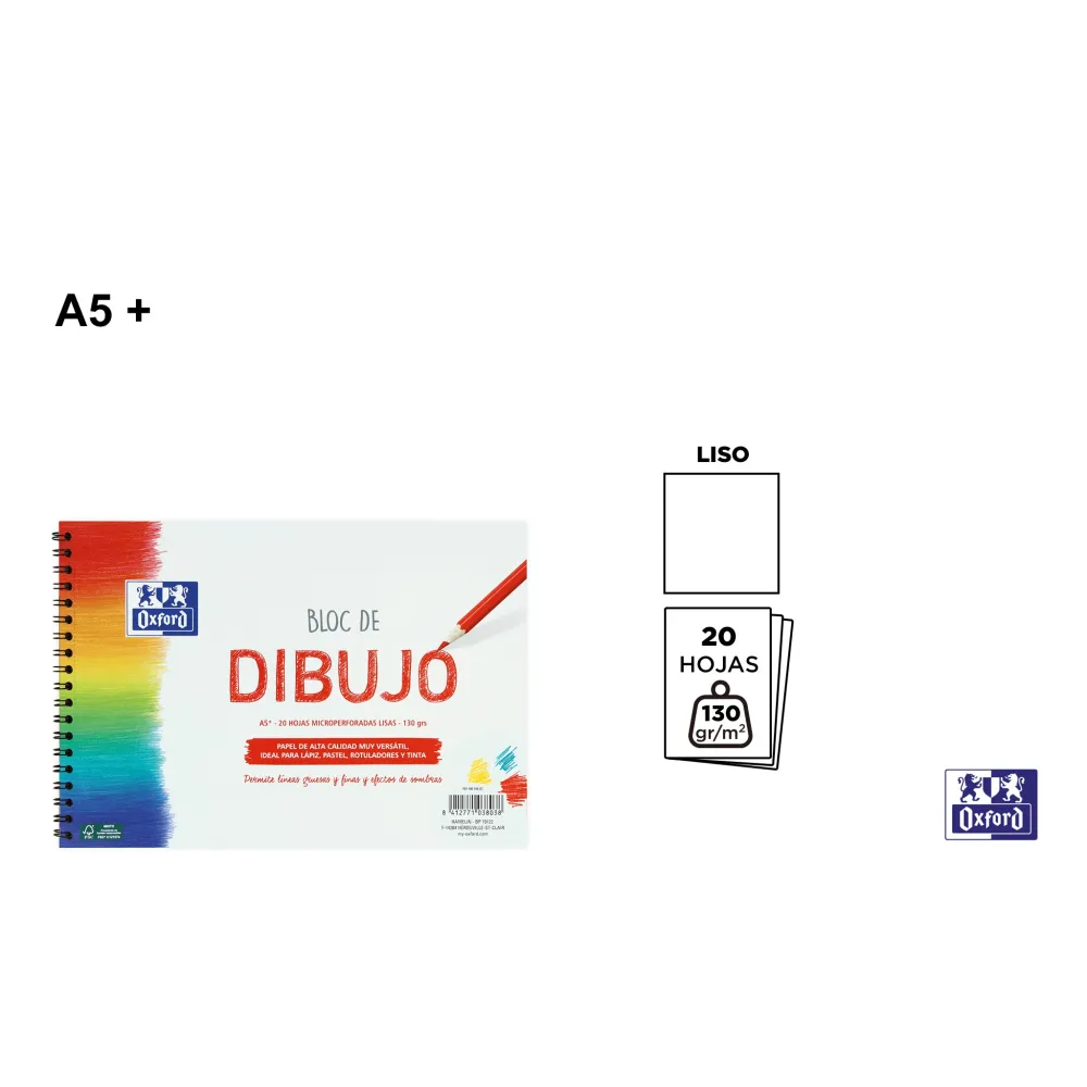 Bloc de Dibujo A5+ 20 Hojas Liso 130g - Oxford
