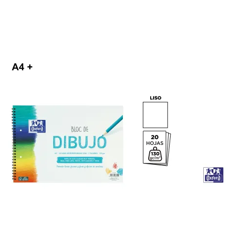 Bloc de dibujo A4+ 20 hojas liso taladros 130g - Oxford