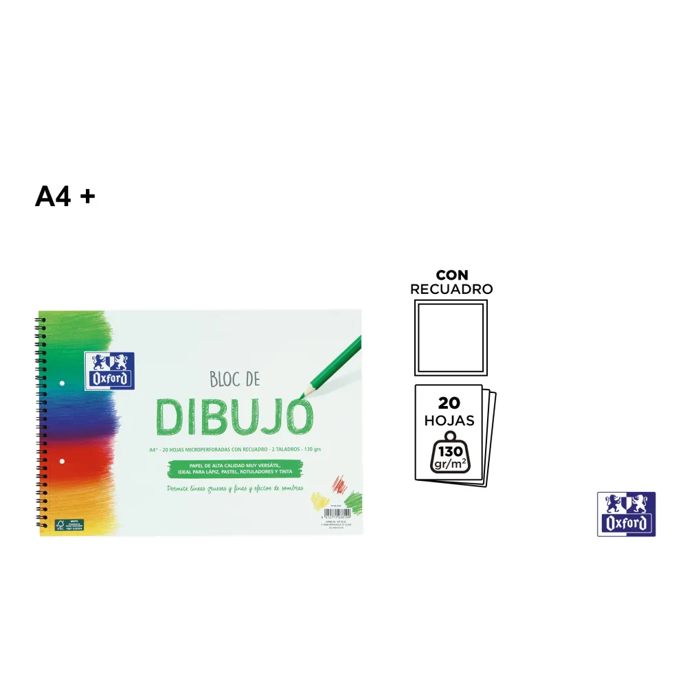 Bloc de dibujo A4+ 20 hojas recuadro 130g - Oxford