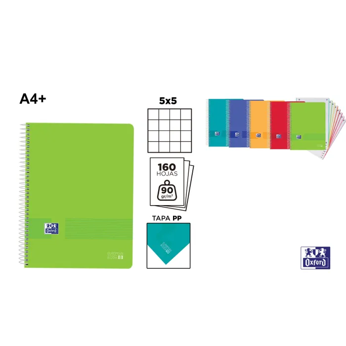 Europeanbook Live&Go Tapa Plástico A4 plus160H 5 × 5 - Oxford