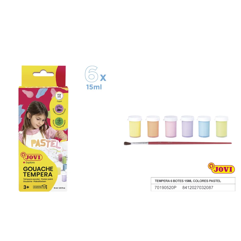 Témpera Gouache Jovi Estuche 6 Botes 15ml Pastel + Pincel - JOVI