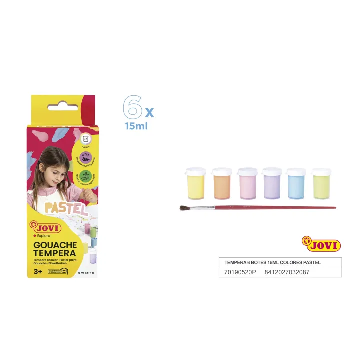 Témpera Gouache Jovi Estuche 6 Botes 15ml Pastel + Pincel - JOVI