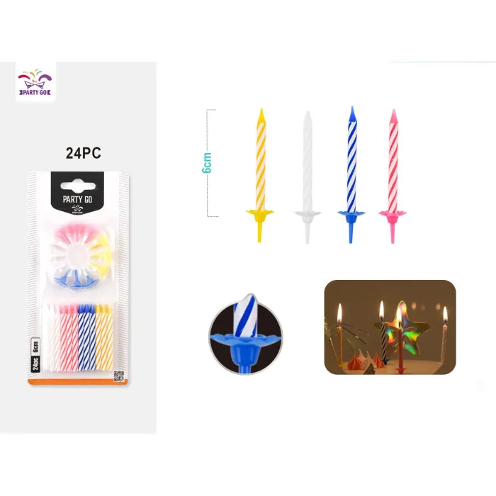 Pack de 24 Velas de Cumpleaños en Espiral Multicolor - PartyGO