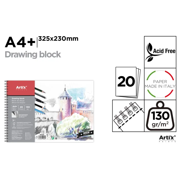 Block de dibujo 130 g/m² 20 hojas A4+