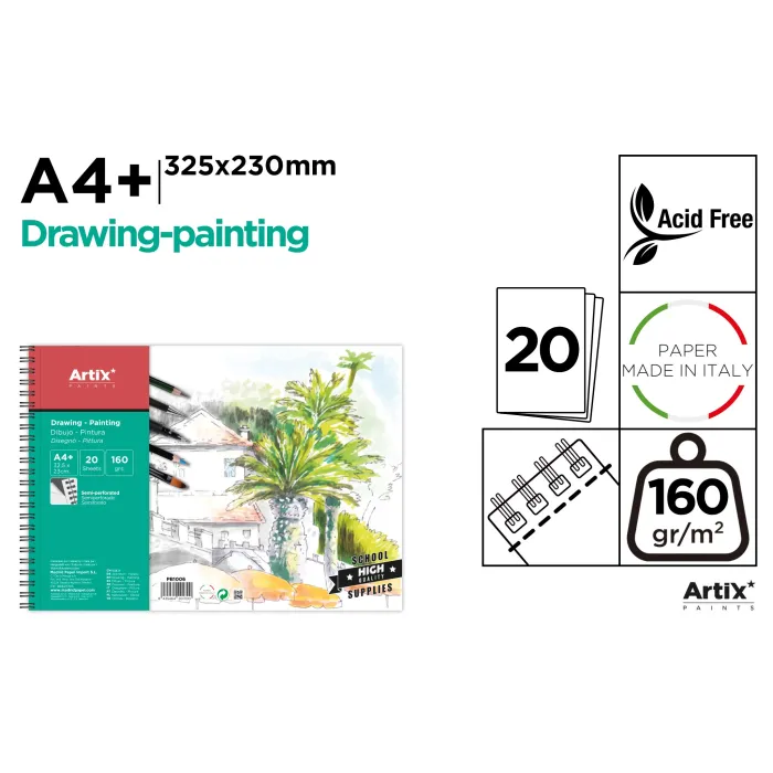 Block de dibujo-pintura 160 g/m² 20 hojas A4+