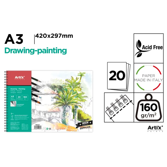 Block de Dibujo-Pintura 160g/㎡ 20 Hojas A3 - MP