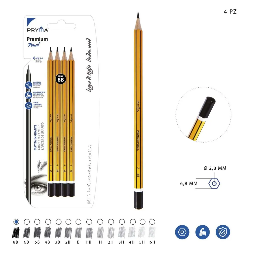 LAPIZ DE GRAFITO PREMIUM 8B 4PZ Pryma