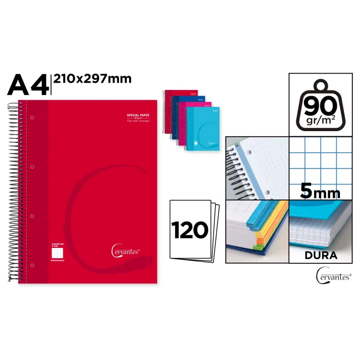 Cuaderno Extradura A4 120H Cuadrícula 5x5 Rojo - MP