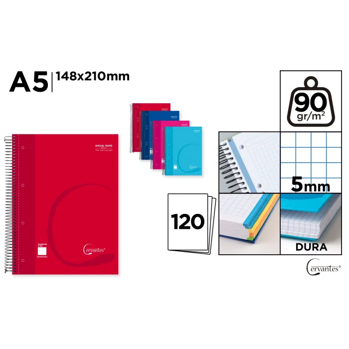 Cuaderno extradura A5 120H cuadrícula 5x5 - MP