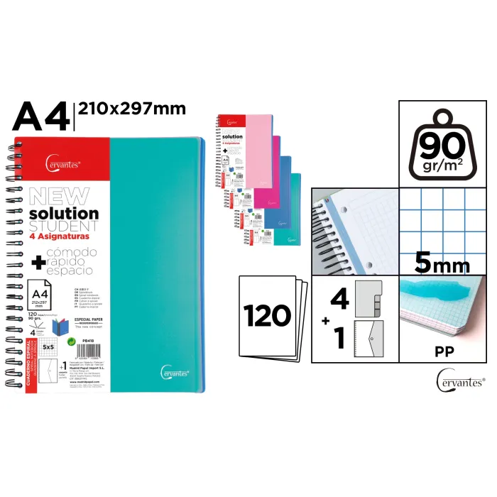 Cuaderno A4 120H y 4 Tapas