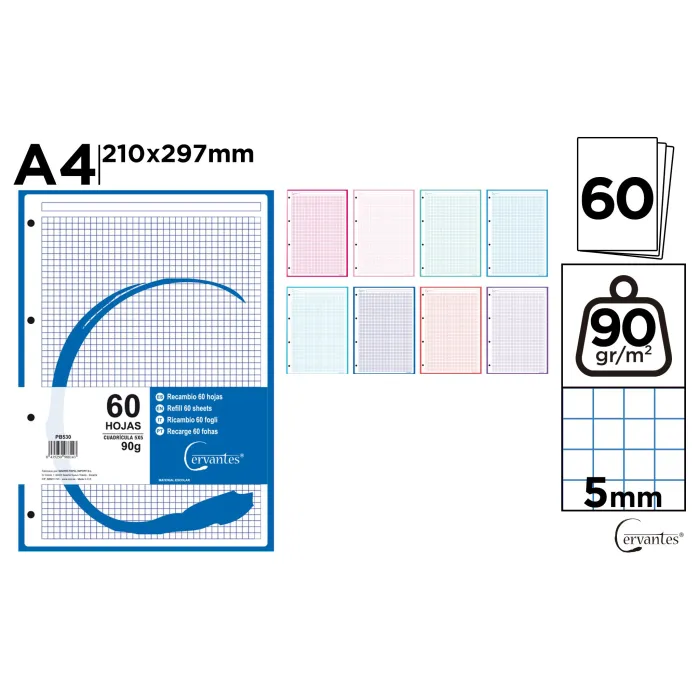 Recambio A4 5x5 Color 90g 60h 4 Taladros - MP