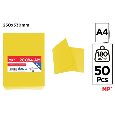 Subcarpetas Amarillo 180gr A4 Paquete 50 Unidades - MP