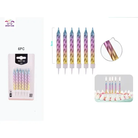 Velas con textura espiral de colores gradientes 6 piezas - PartyGO