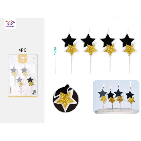 Velas para pastel en forma de estrella 12cm 4 piezas - PartyGO