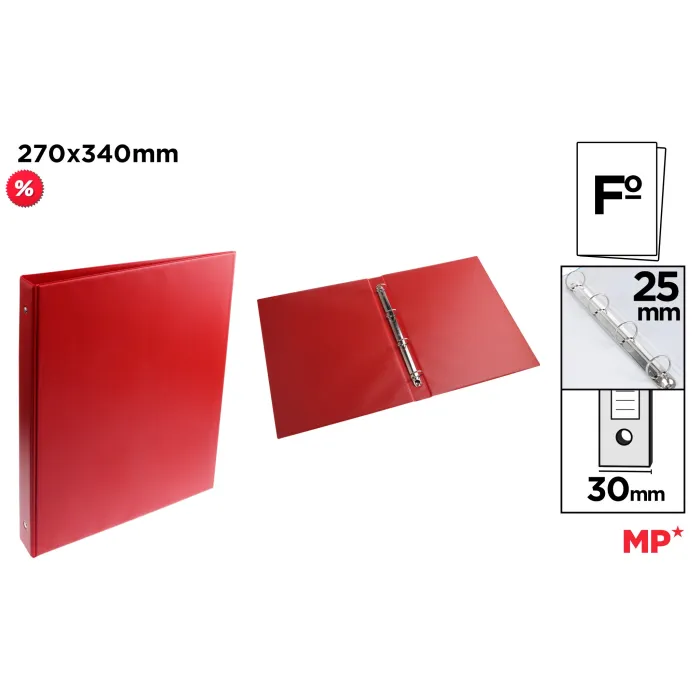 CARPETA PVC ALTA CALIDAD F 4 ANILLA 25 MM ROJO - MP